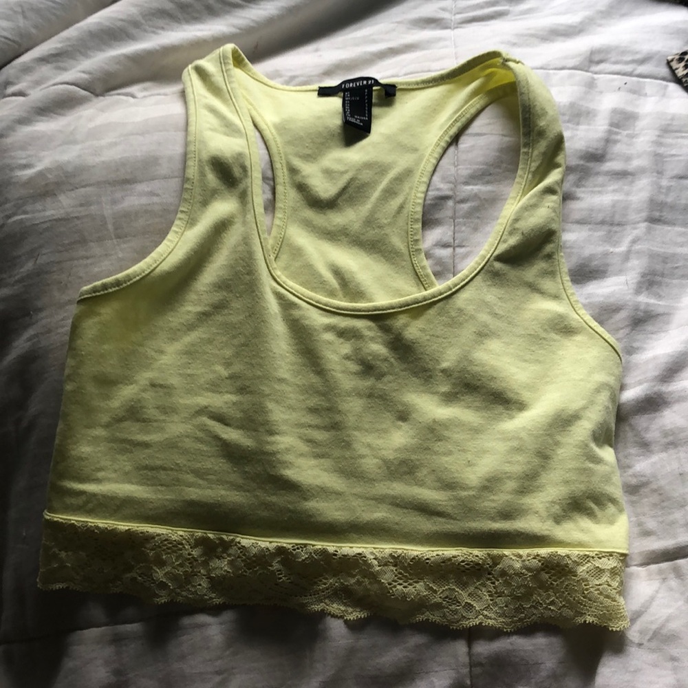yellow lace trim crop top